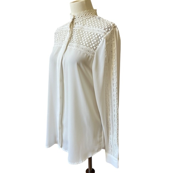 THE KOOPLES LACE INSET BLOUSE HIDDEN BUTTON FRONT DRESSY DAINTY FEMININE WHITE S - Picture 3 of 12